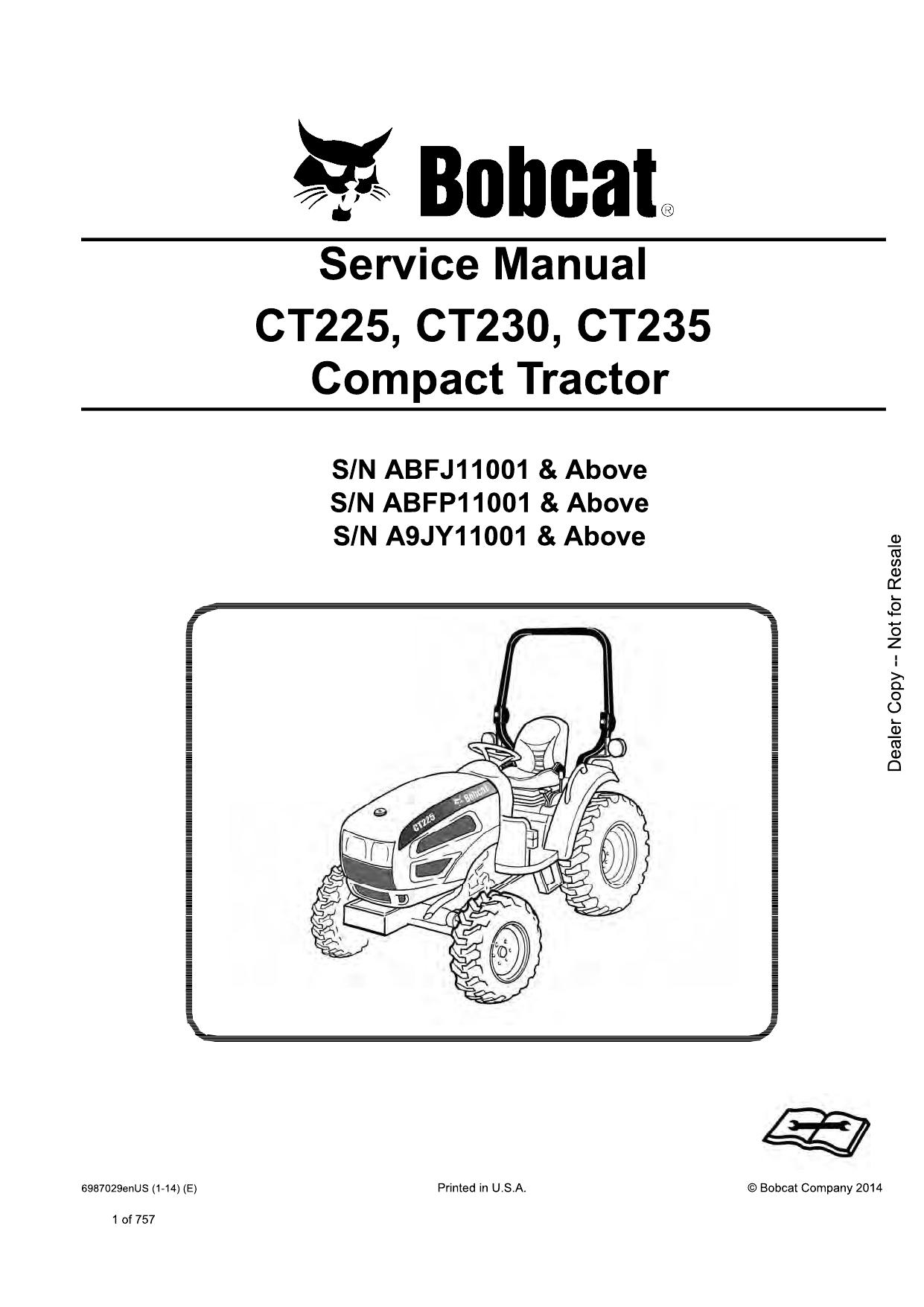 CT225 CT230 CT235 Compact Tractor Service Manual Bobcat